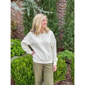 NEW TAELYNN snowfall dot zip pullover in cream